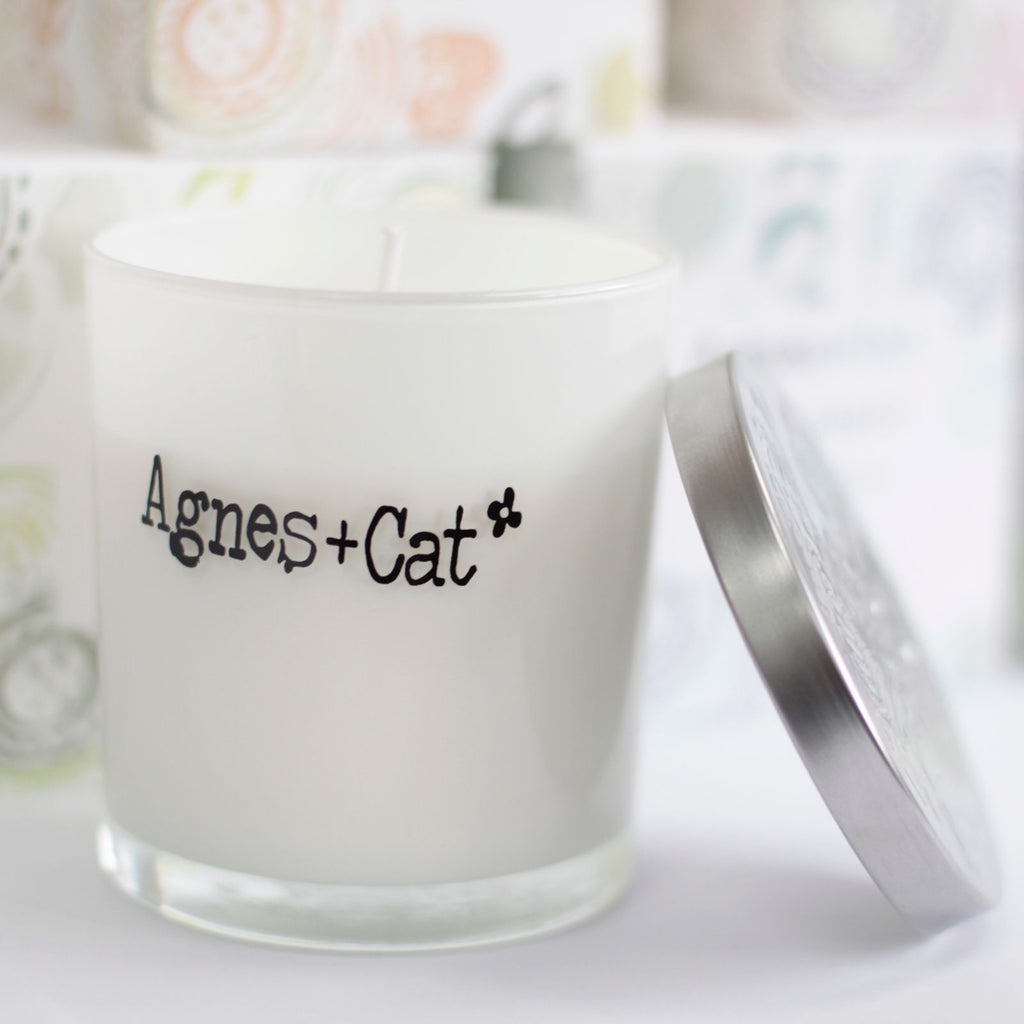 Agnes + Cat Votive Candle – front view, NooEdge UK