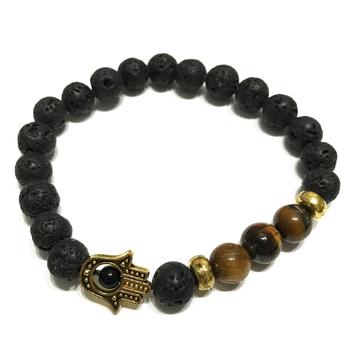 Lava Stone Bracelet – Hamsa Tiger-eye, NooEdge UK