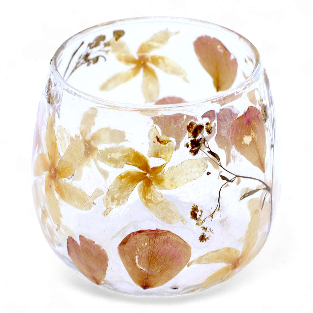 Natural Floral Glass Candle Holder – alternate angle, NooEdge UK