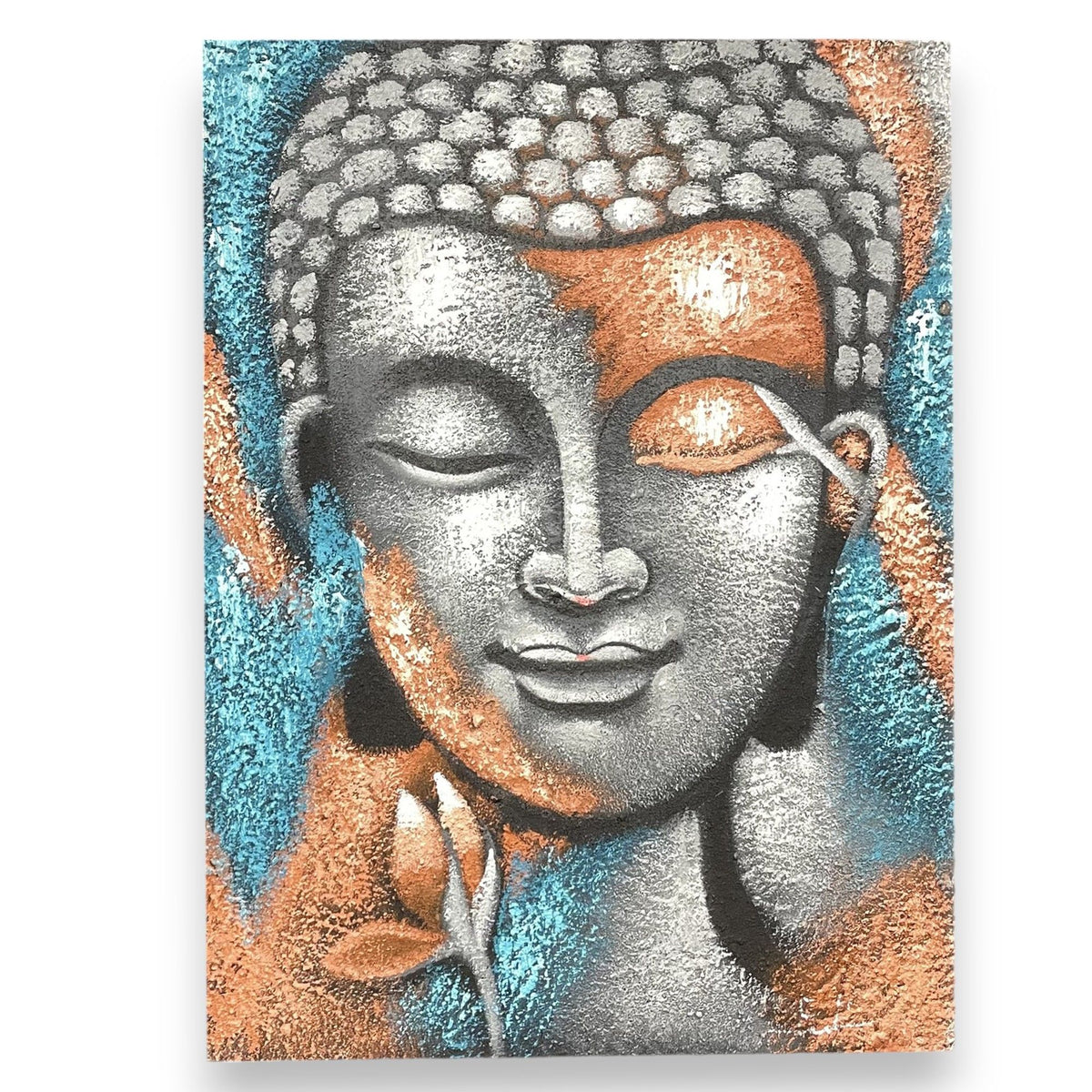 Buddha Painting – Silver & Rose Gold Flower 75x55cm, NooEdge UK