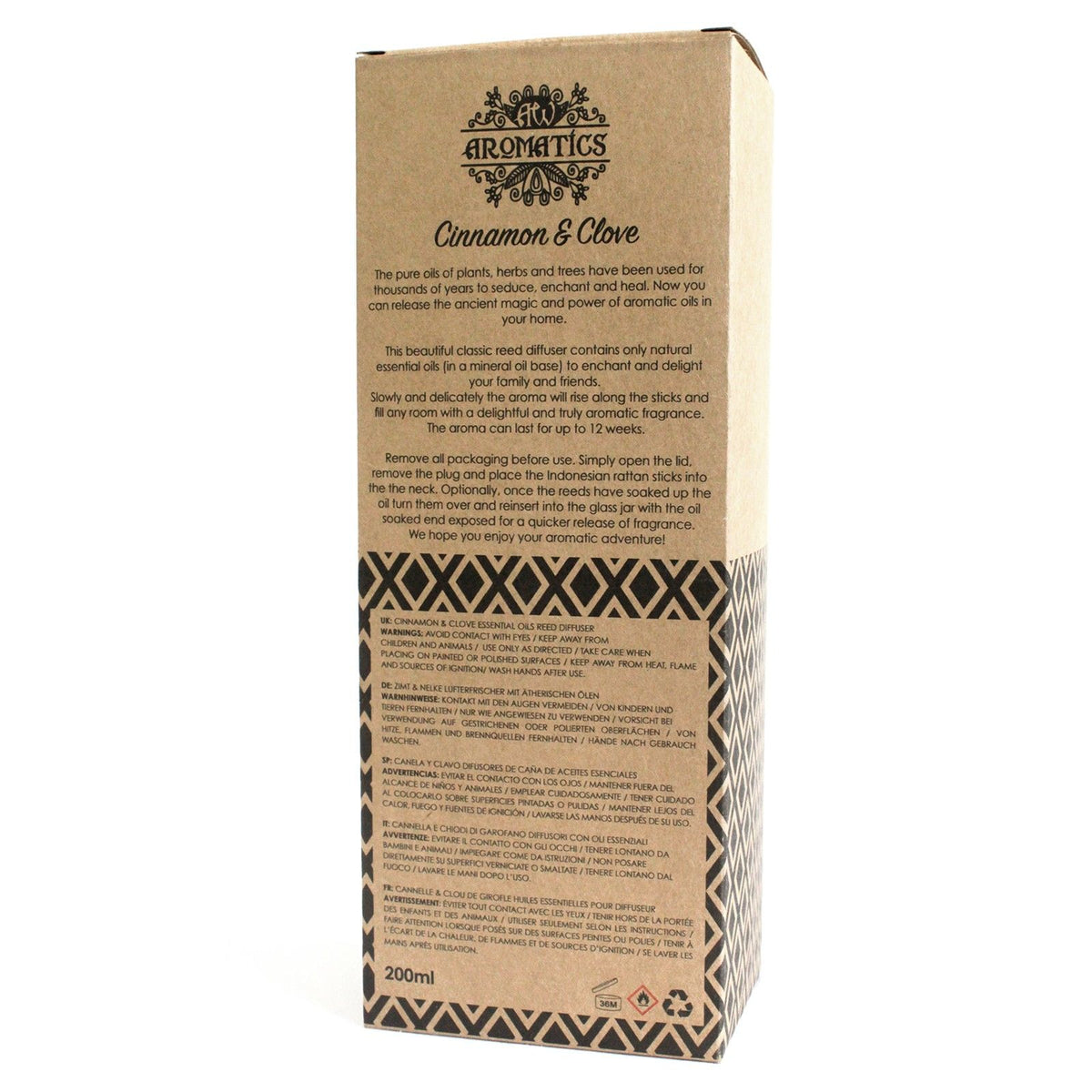 Cinnamon & Clove Reed Diffuser 200ml – alternate angle, NooEdge UK