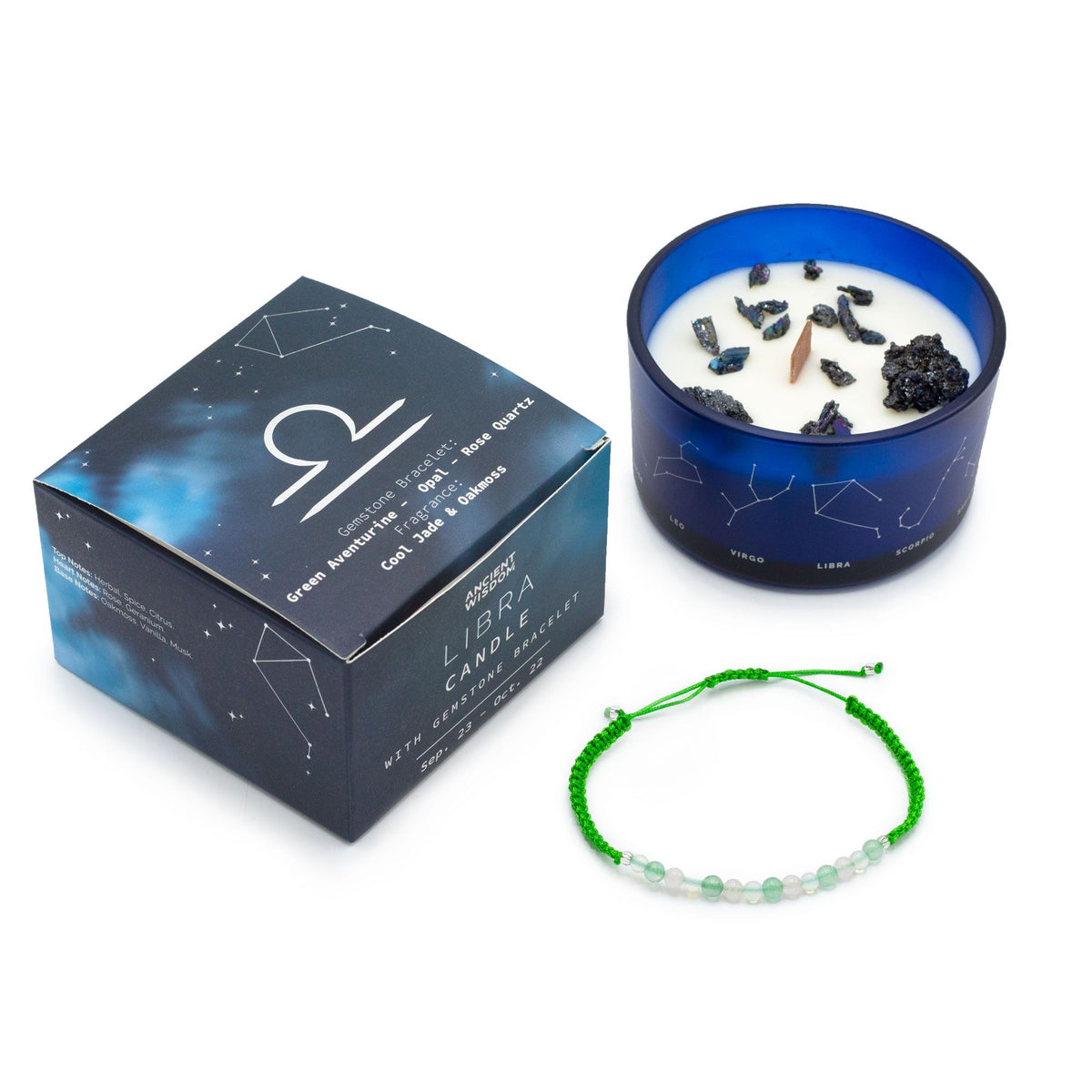 Zodiac Crystal Candle with Gemstone Bracelet – Libra, NooEdge UK