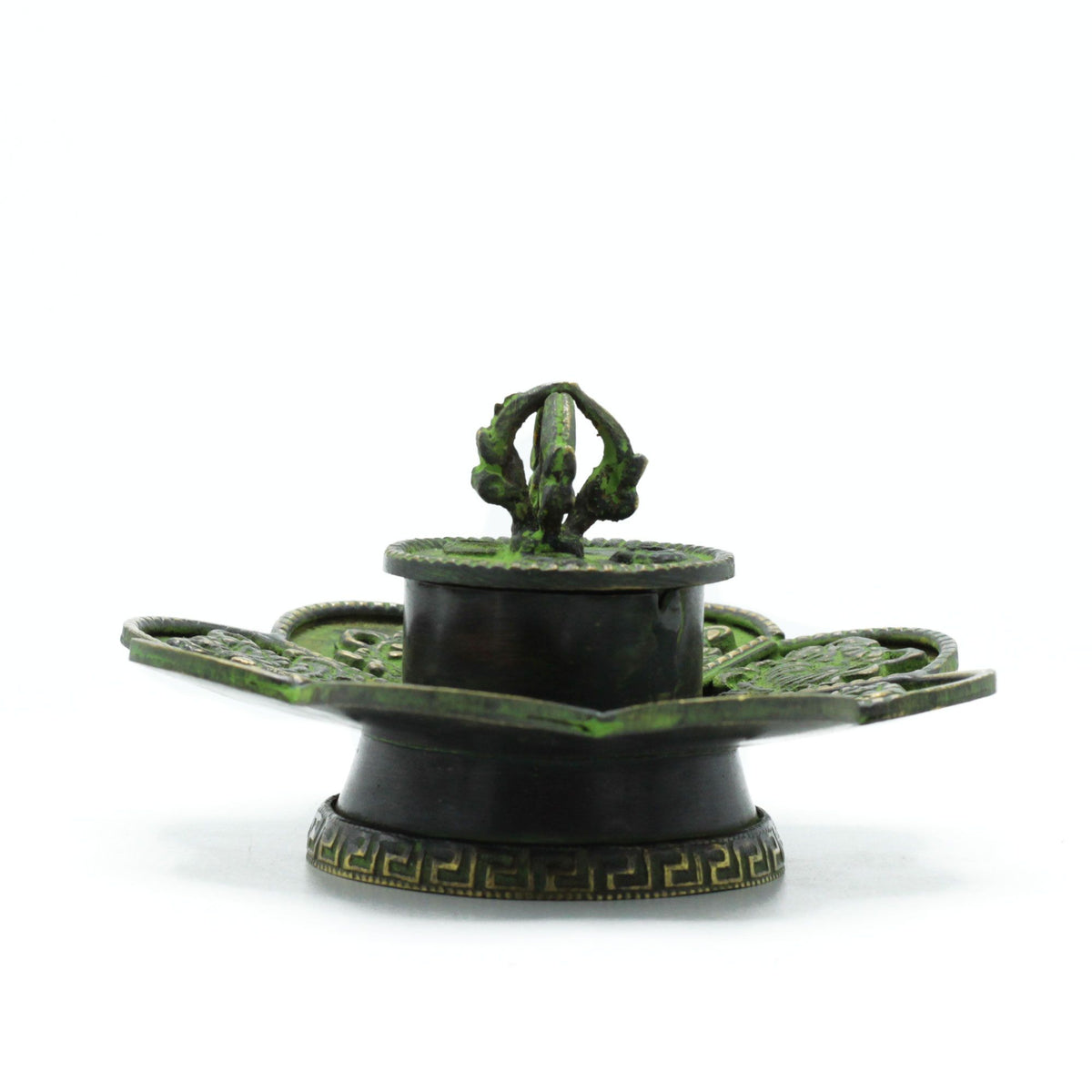 Brass Verdigris Tibetan Cone & Incense Holder – Eight Symbols – NooEdge UK