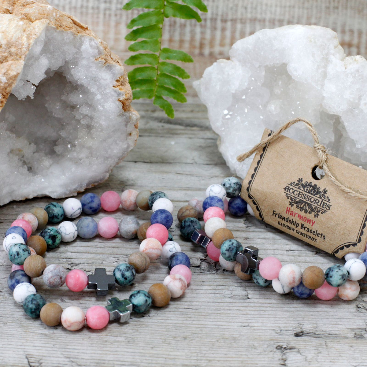Set of 2 Gemstone Friendship Bracelets – Harmony Rainbow Gemstones, NooEdge UK