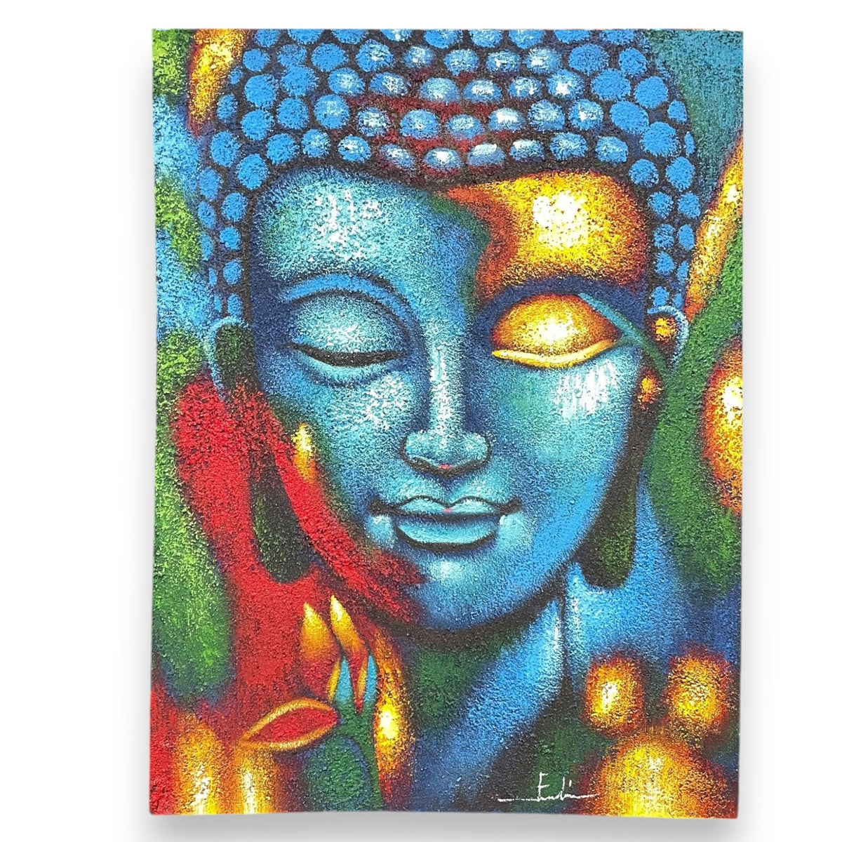 Buddha Painting – Blue & Gold Flower 75x55cm, NooEdge UK
