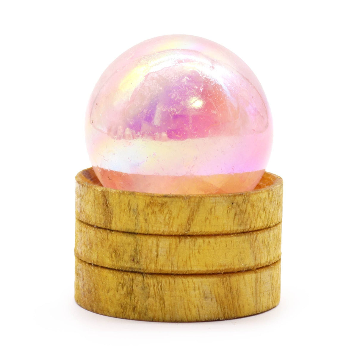 Gemstone Sphere 40mm – Rose Quartz Titanium Aura with Stand, NooEdge UK