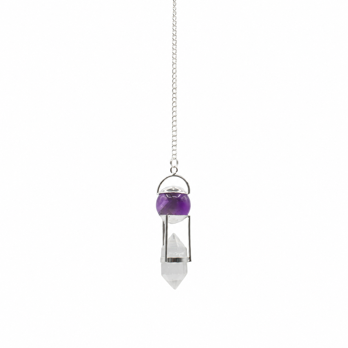 Seeker of Truth – Double Power Pendulum Amethyst Globe Clear Quartz Do close-up, NooEdge UK