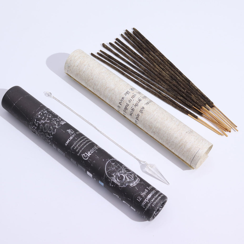 Ancient Witch Spell Incense – Cleansing Rock Crystal Pendulum close-up, NooEdge UK
