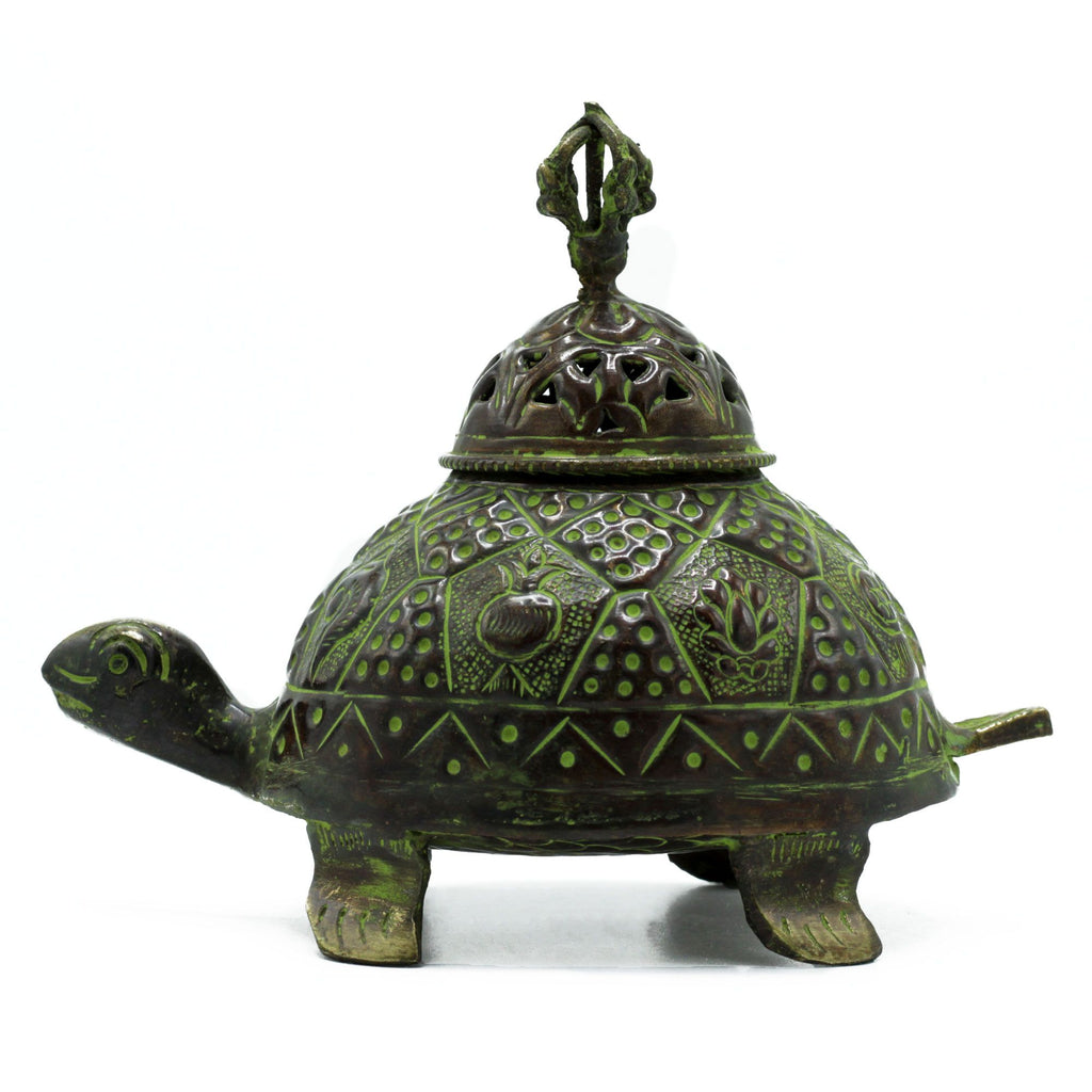 Brass Verdigris Tibetan Turtle Incense Holder – Large – NooEdge UK