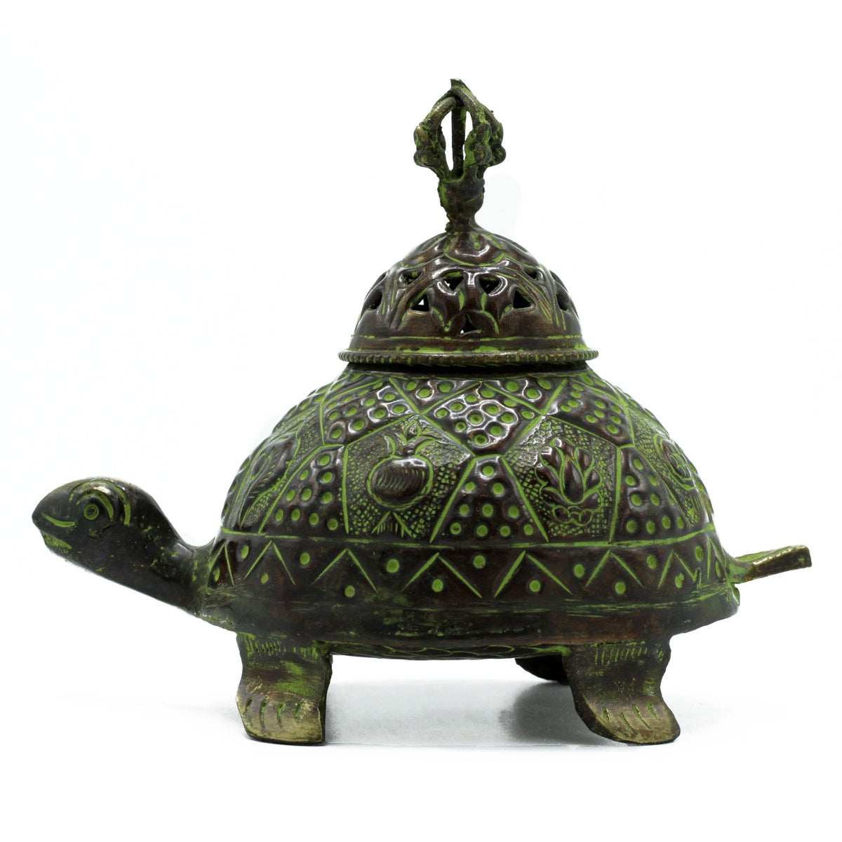 Brass Verdigris Tibetan Turtle Incense Holder – Large – NooEdge UK
