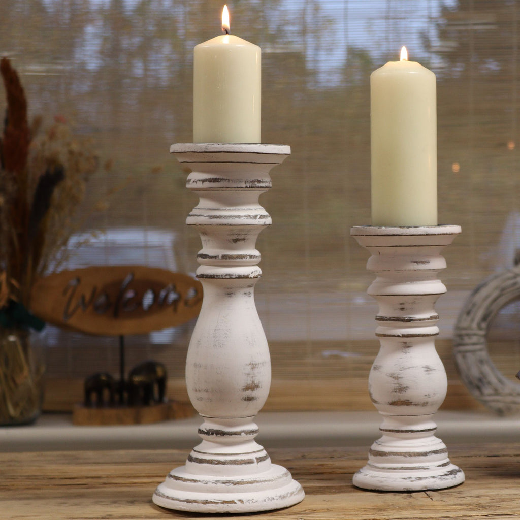Classic Candle Stand – Whitewash Large close-up, NooEdge UK