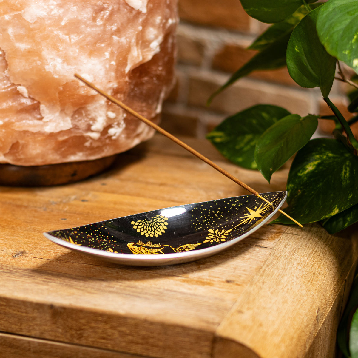 Enamel Incense Bowl Aluminium – Gold & Black Buddha, NooEdge UK