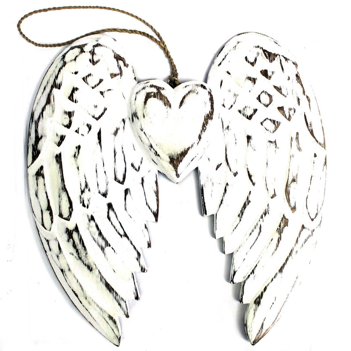 Hand Crafted Wooden Angel Wing – Double Angel Wing & Heart 24cm, NooEdge UK
