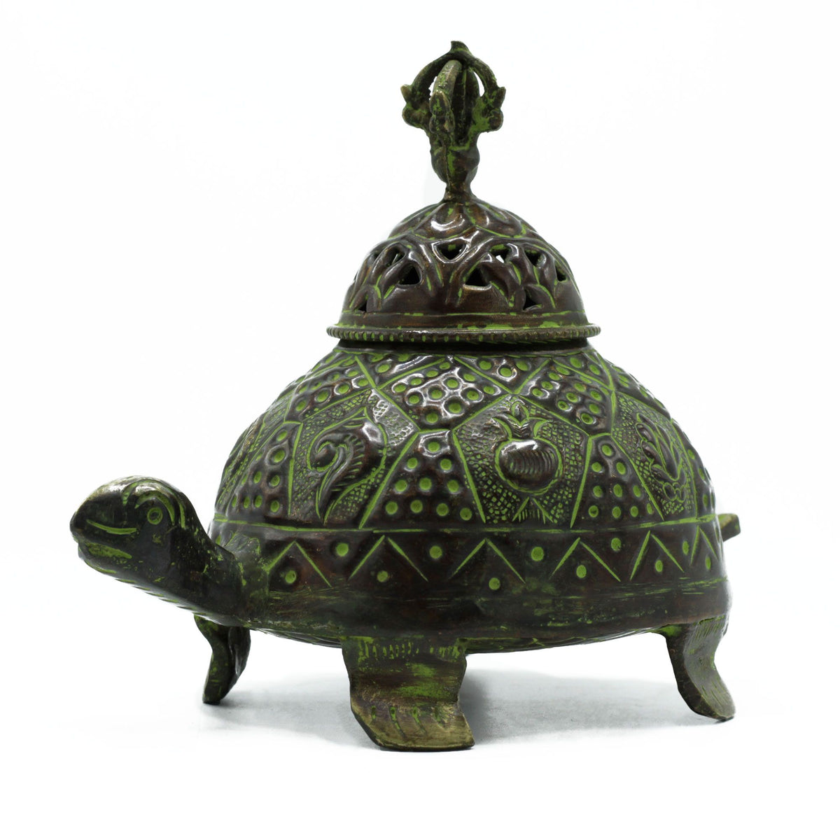 Brass Verdigris Tibetan Turtle Incense Holder – Large alternate view, NooEdge UK