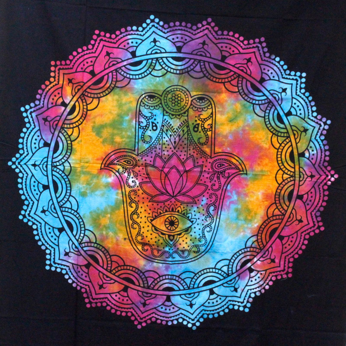 Double Cotton Bedspread + Wall Hanging – Black Hamsa, NooEdge UK