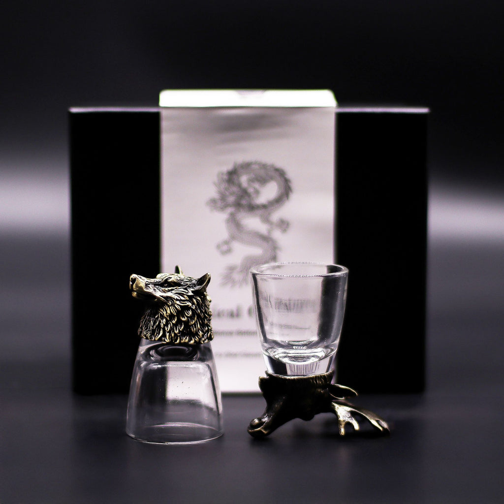 Gift Set of 6 Shot Glasses (50ml) – Wild Forest Creatures Antique Bron – NooEdge UK