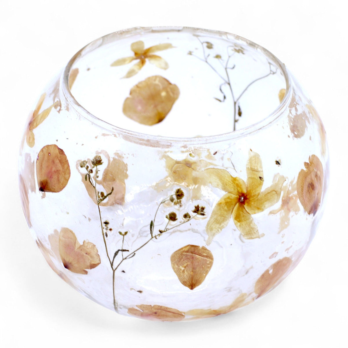 Natural Floral Glass Candle Holder – Rosa Large Bowl (12x13cm), NooEdge UK