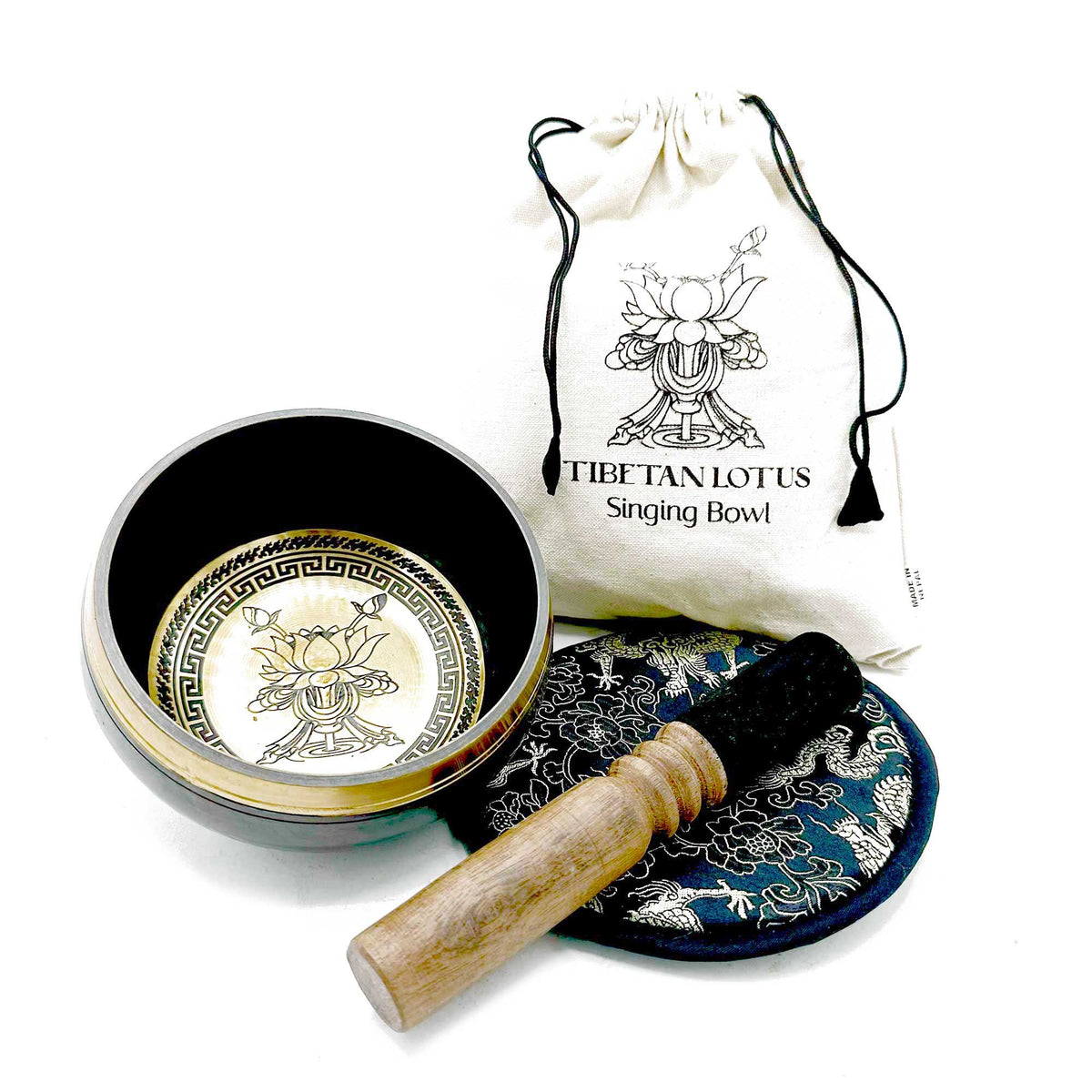 Hand Beaten & Engraved Singing Bowl Gift Set – 14cm Lotus Flower – NooEdge UK