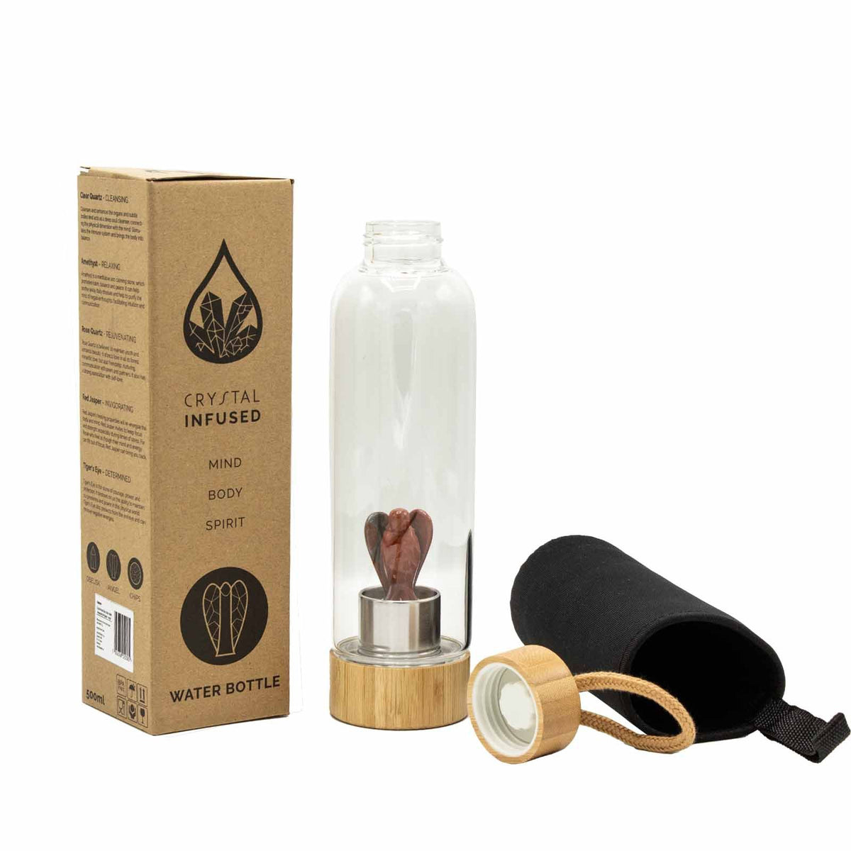 Red Jasper Crystal Infused Glass Water Bottle – Angel, NooEdge UK