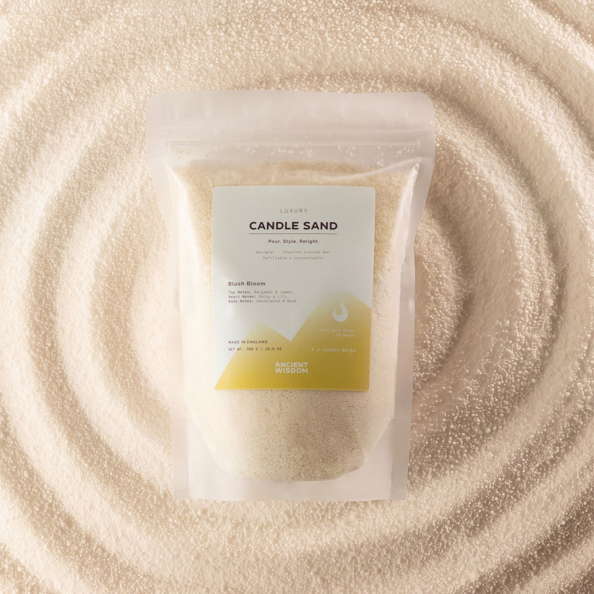 Fragranced Candle Sand 300g – Warm Honey Blush Bloom, NooEdge UK