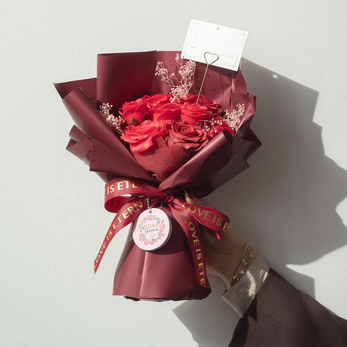 Large Red Roses Bouquet – Love is Eternal Gift Card detail, NooEdge UK