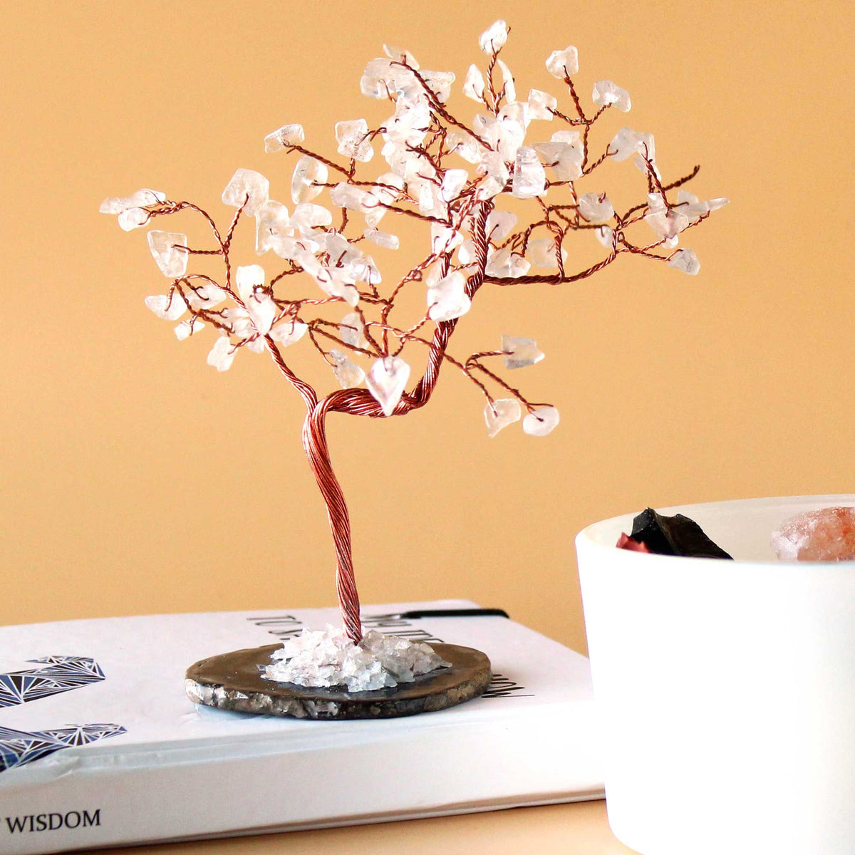 Large Gemstone Tree – Rock Quartz on Black Agate Base (100 stones), NooEdge UK