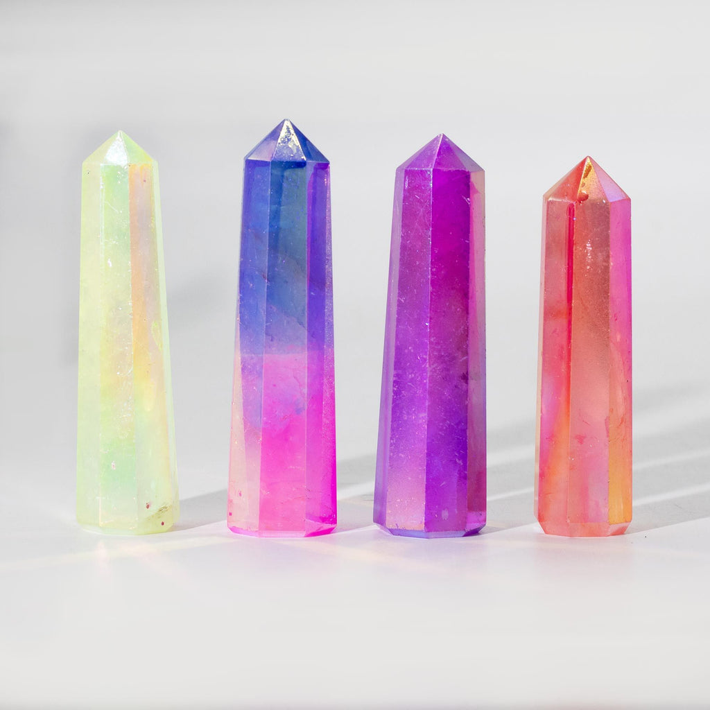Aurora Crystal Quartz Obelisk Point 9cm – front view, NooEdge UK