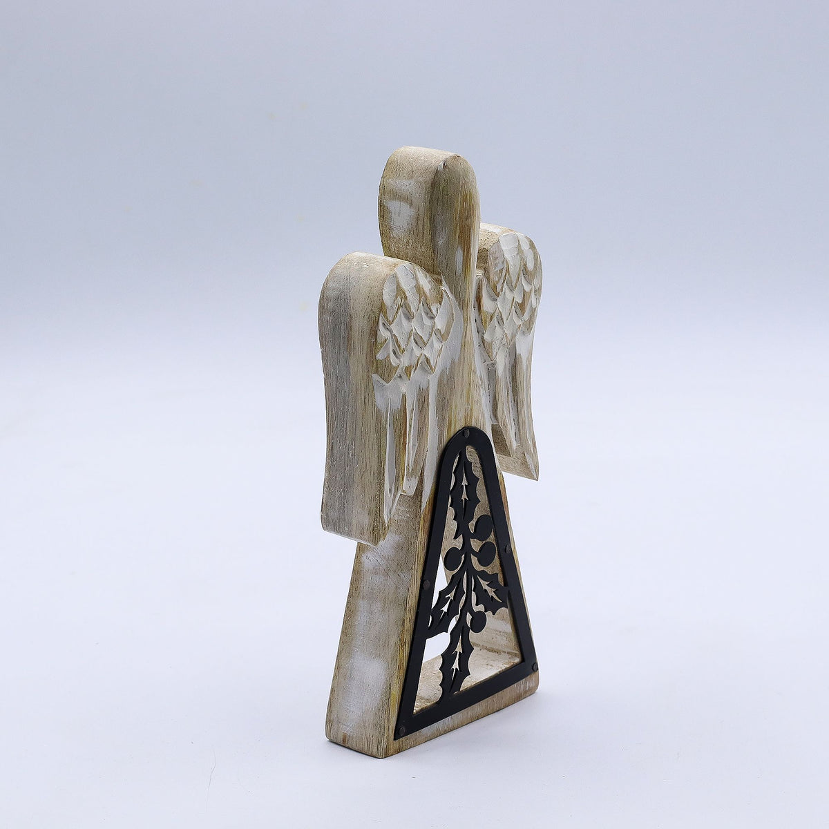 Mango Wood Angel – Whitewash with Iron Decor Cut Out, NooEdge UK