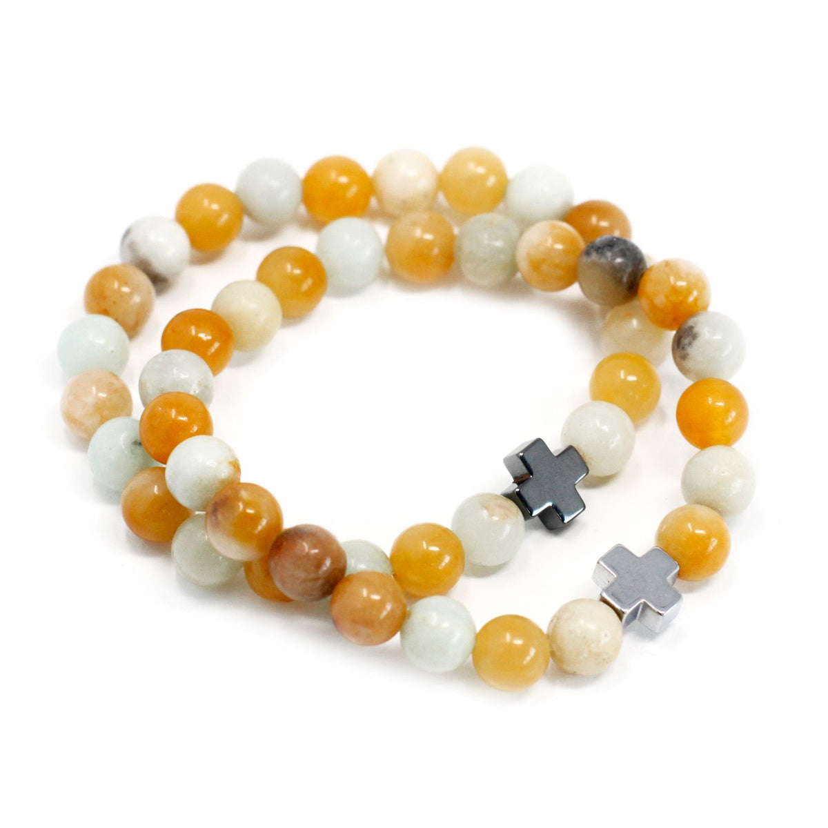 Set of 2 Gemstone Friendship Bracelets – Loyalty Amazonite & Yellow Jasper, NooEdge UK