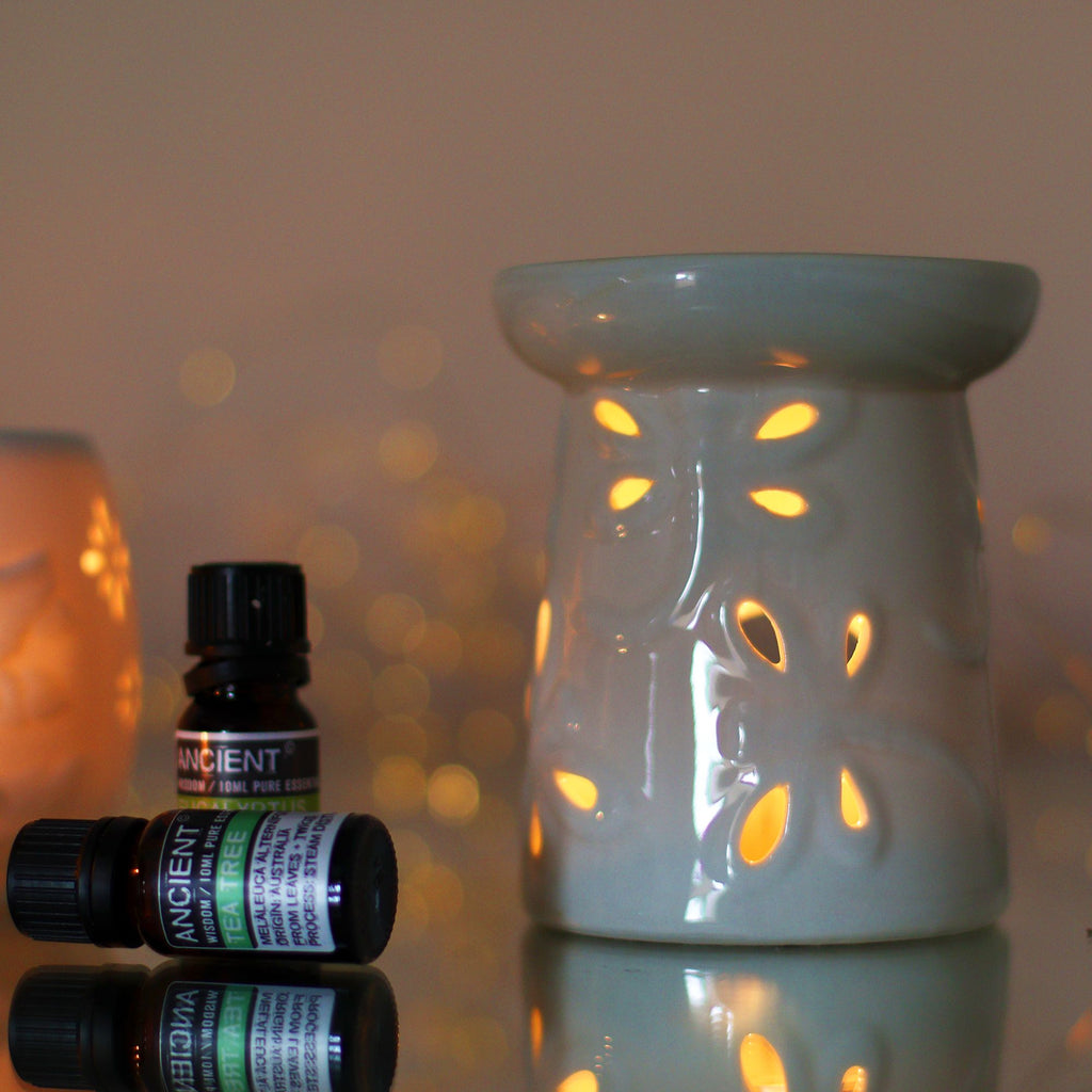Classic White Oil Burner – Dragonfly close-up, NooEdge UK