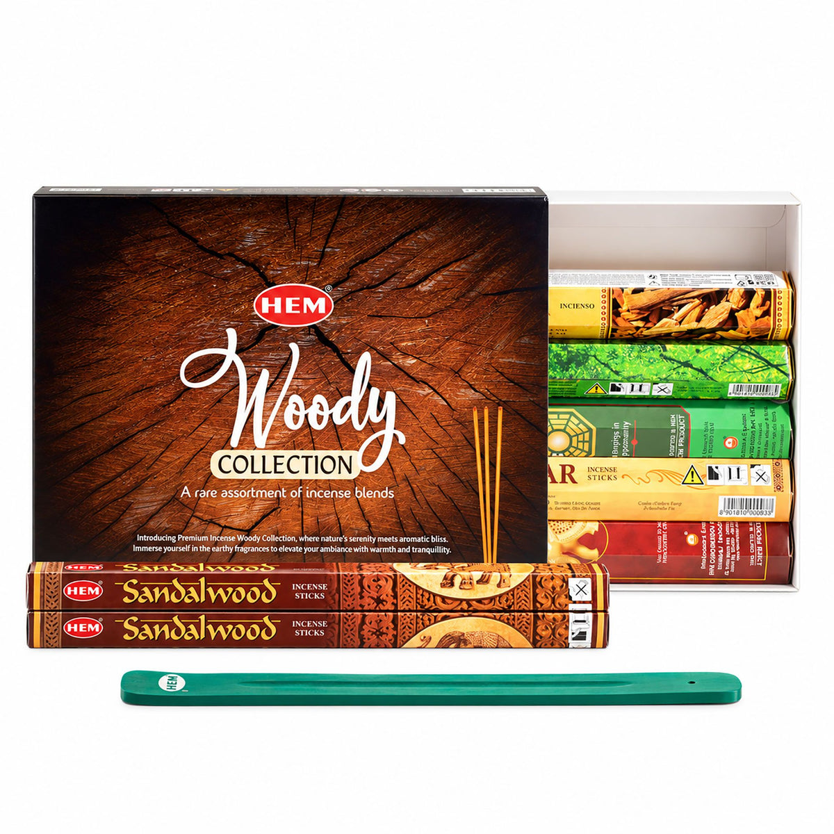 HEM Hexagonal Incense – Woody Collection & Ashcatcher (asst pack 6), NooEdge UK