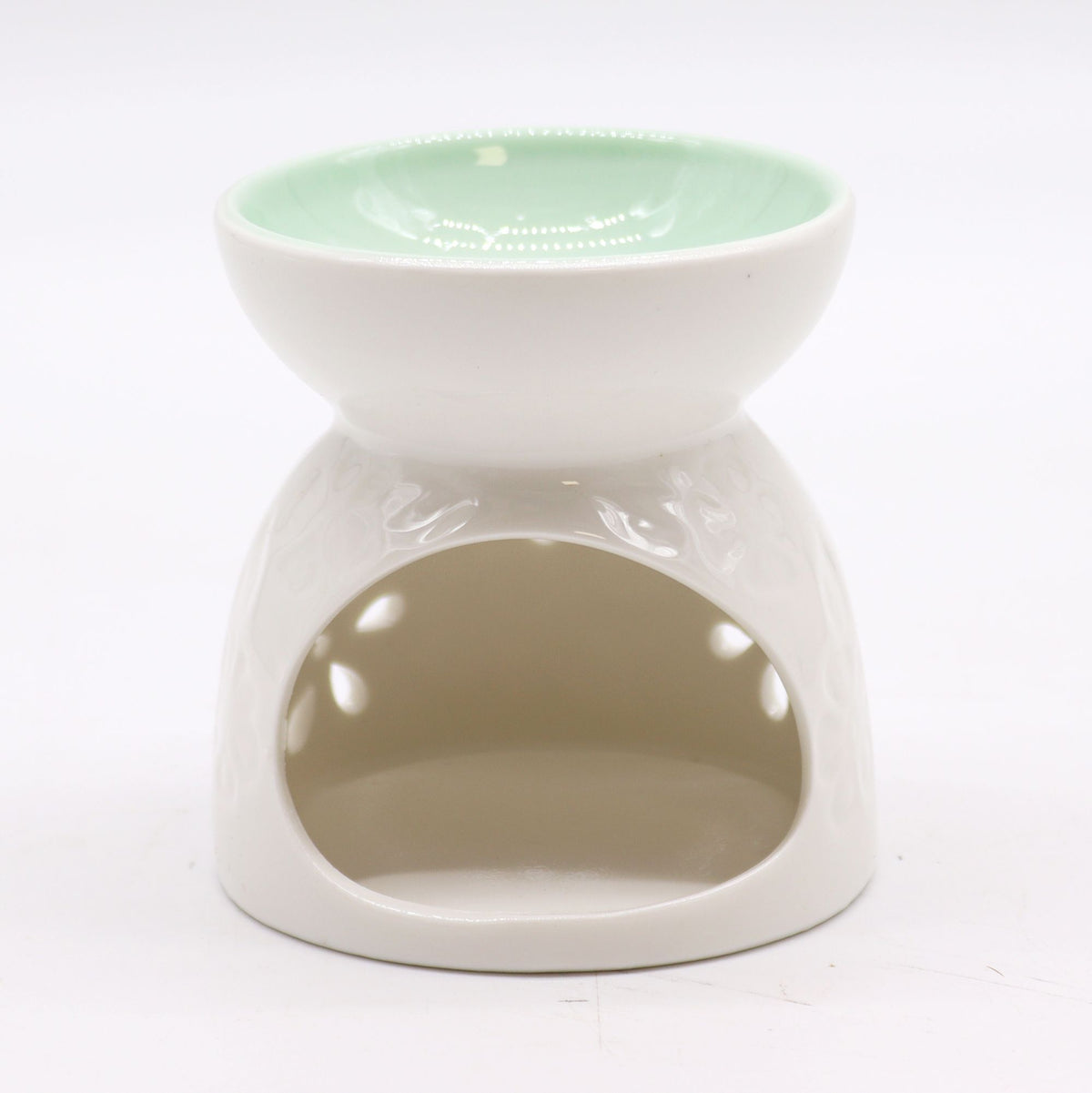 Classic White Oil Burner – Floral with Teal Well, NooEdge UK