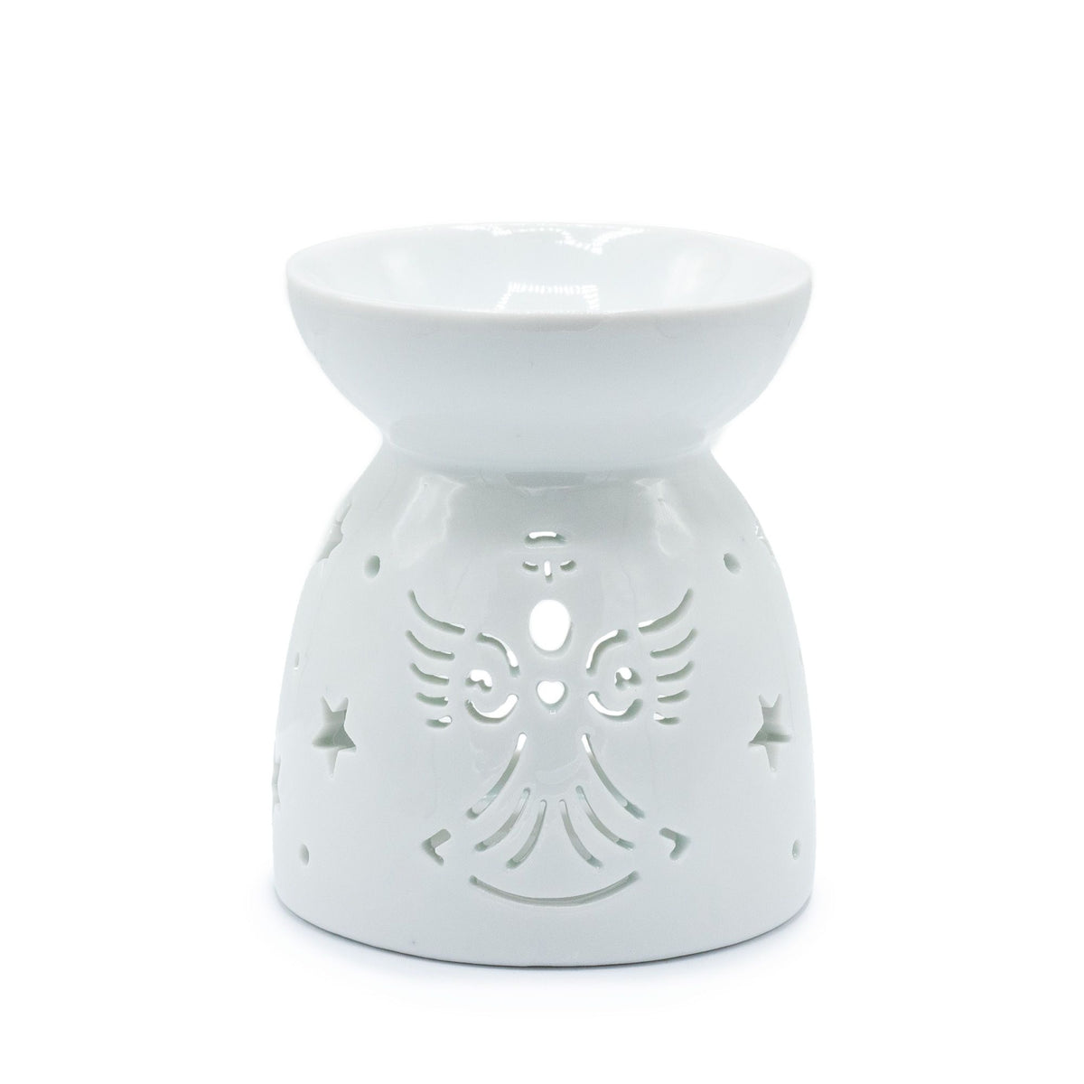 White Angel Cut Out Oil Burner – front view, NooEdge UK
