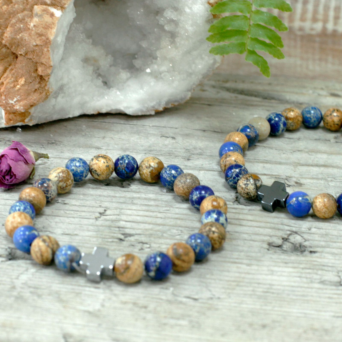 Set of 2 Gemstone Friendship Bracelets – Support Sodalite & Picture Stone, NooEdge UK