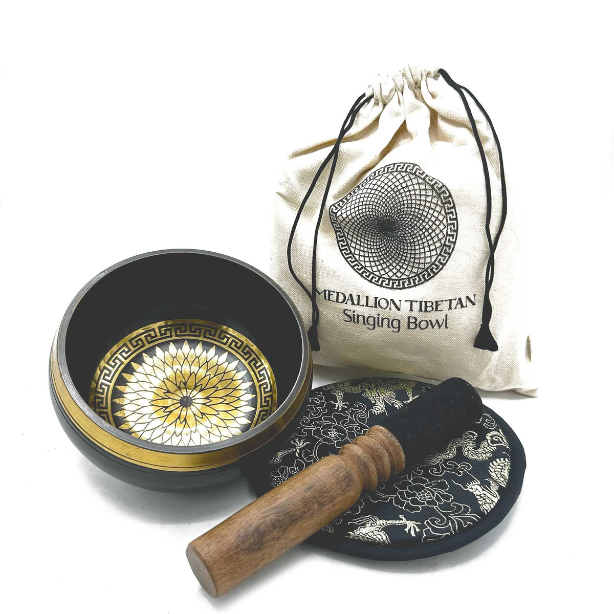 Hand Beaten & Engraved Singing Bowl Gift Set - 14cm – Round Medallions, NooEdge UK