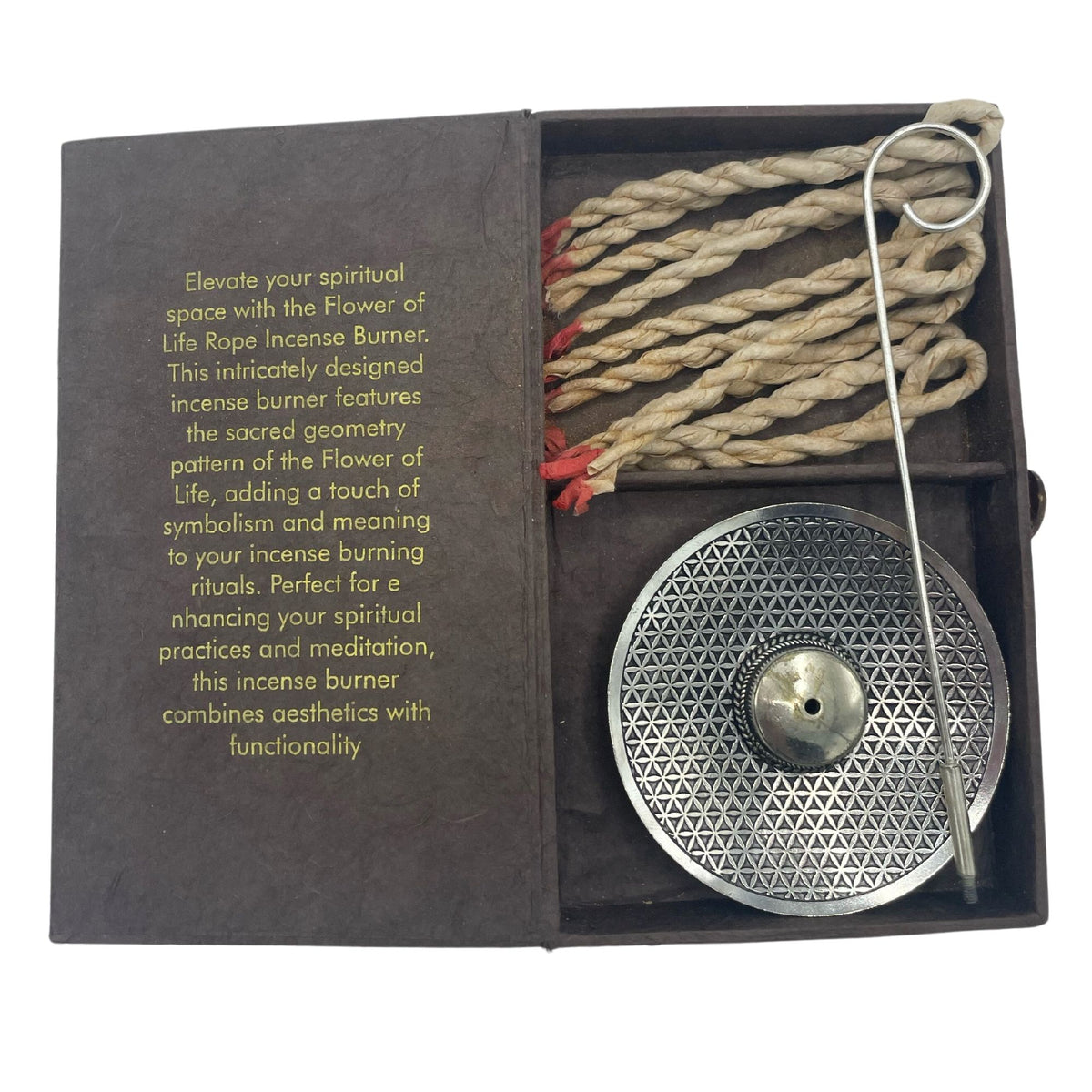 Rope Incense and Silver Plated Holder Set – Flower of Life detail, NooEdge UK