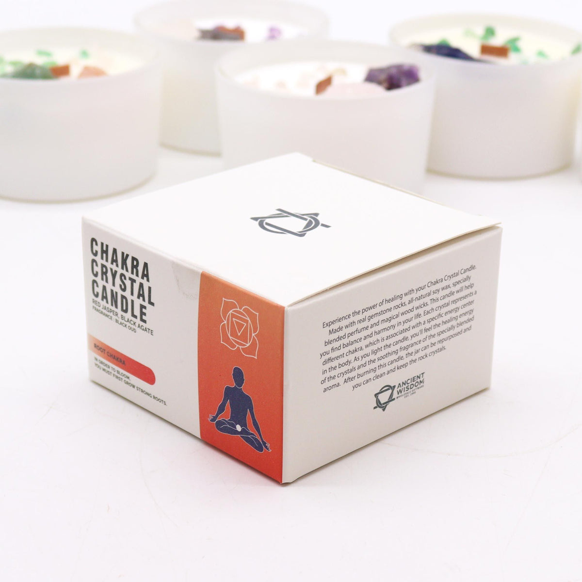 Chakra Crystal Candles – Root Chakra detail, NooEdge UK
