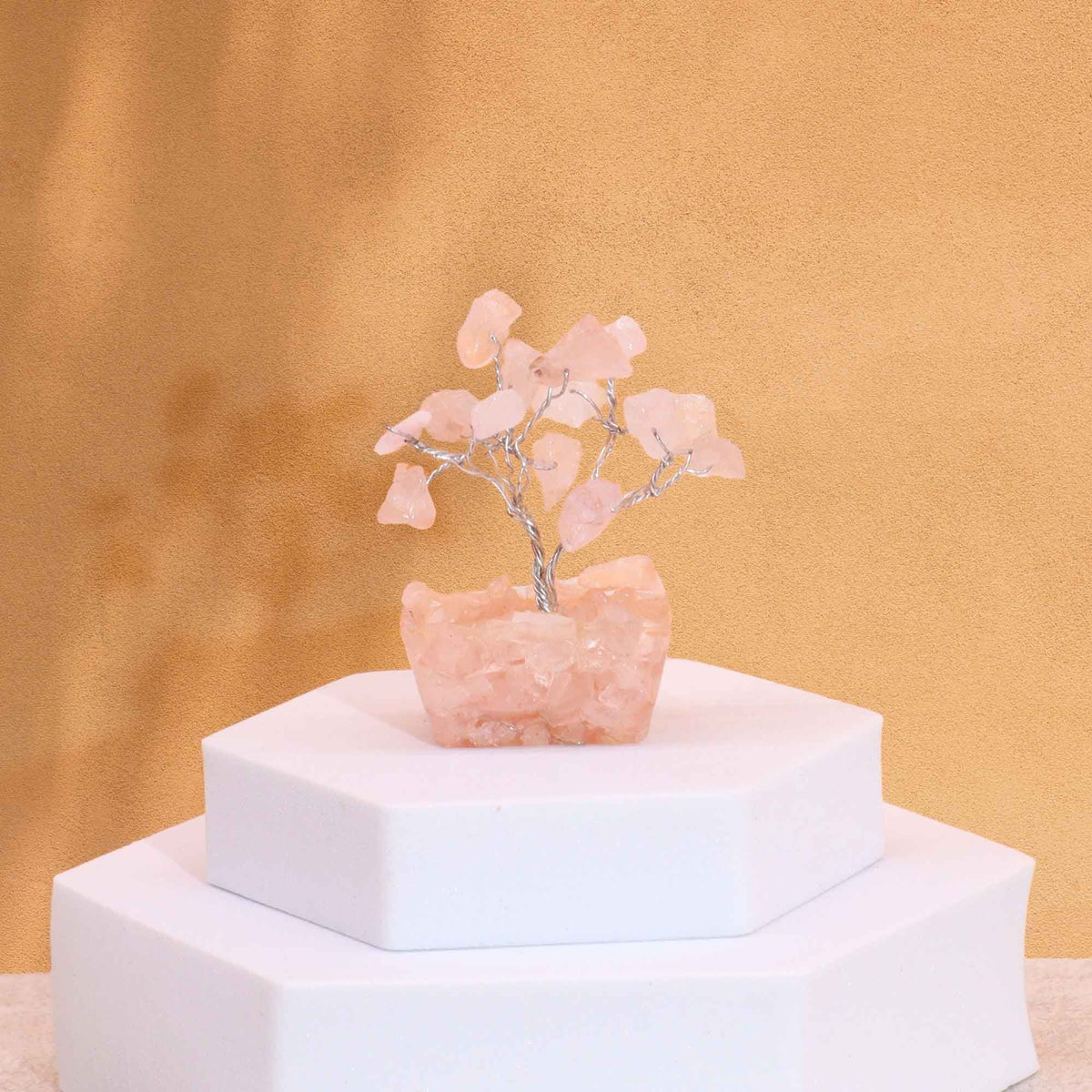 Mini Gemstone Tree on Orgonite Base – Rose Quartz (15 stones), NooEdge UK
