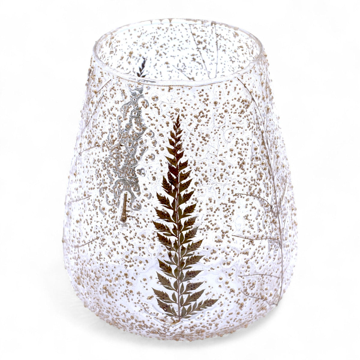 Natural Floral Glass Candle Holder – Pino Large Bowl (15x12cm), NooEdge UK