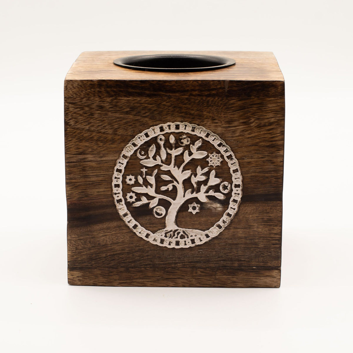 Large Square Mango Wood Oil Burner – Tree of Life, NooEdge UK