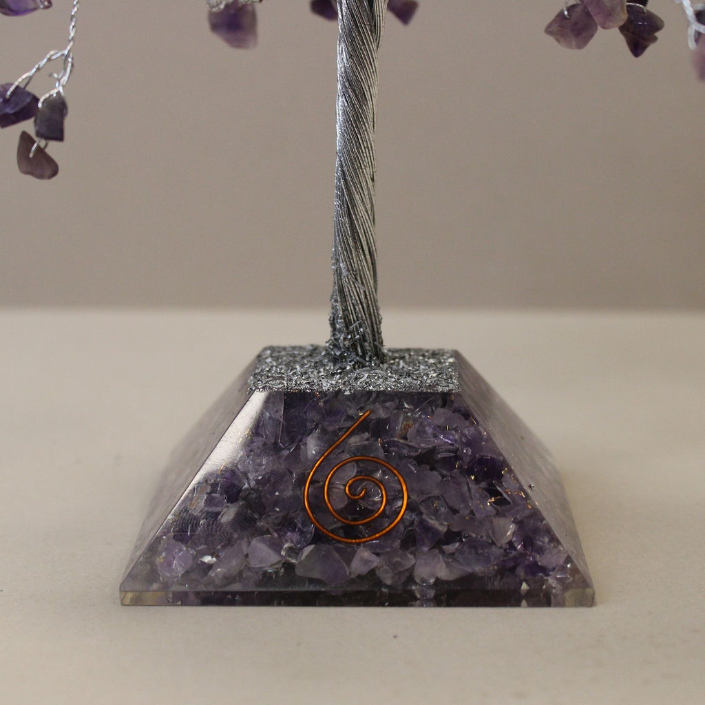 Gemstone Tree with Orgonite Base – 320 Stone Amethyst close-up, NooEdge UK