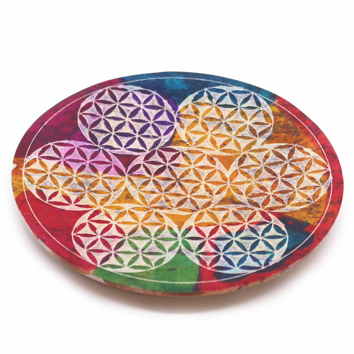 Soapstone Disc Incense Holder – 7 Flower of Life, NooEdge UK