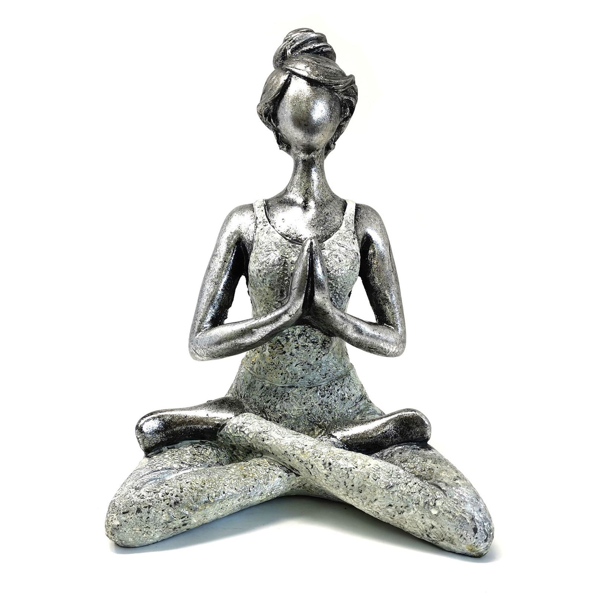 Yoga Lady Figure – Silver & White 24cm, NooEdge UK