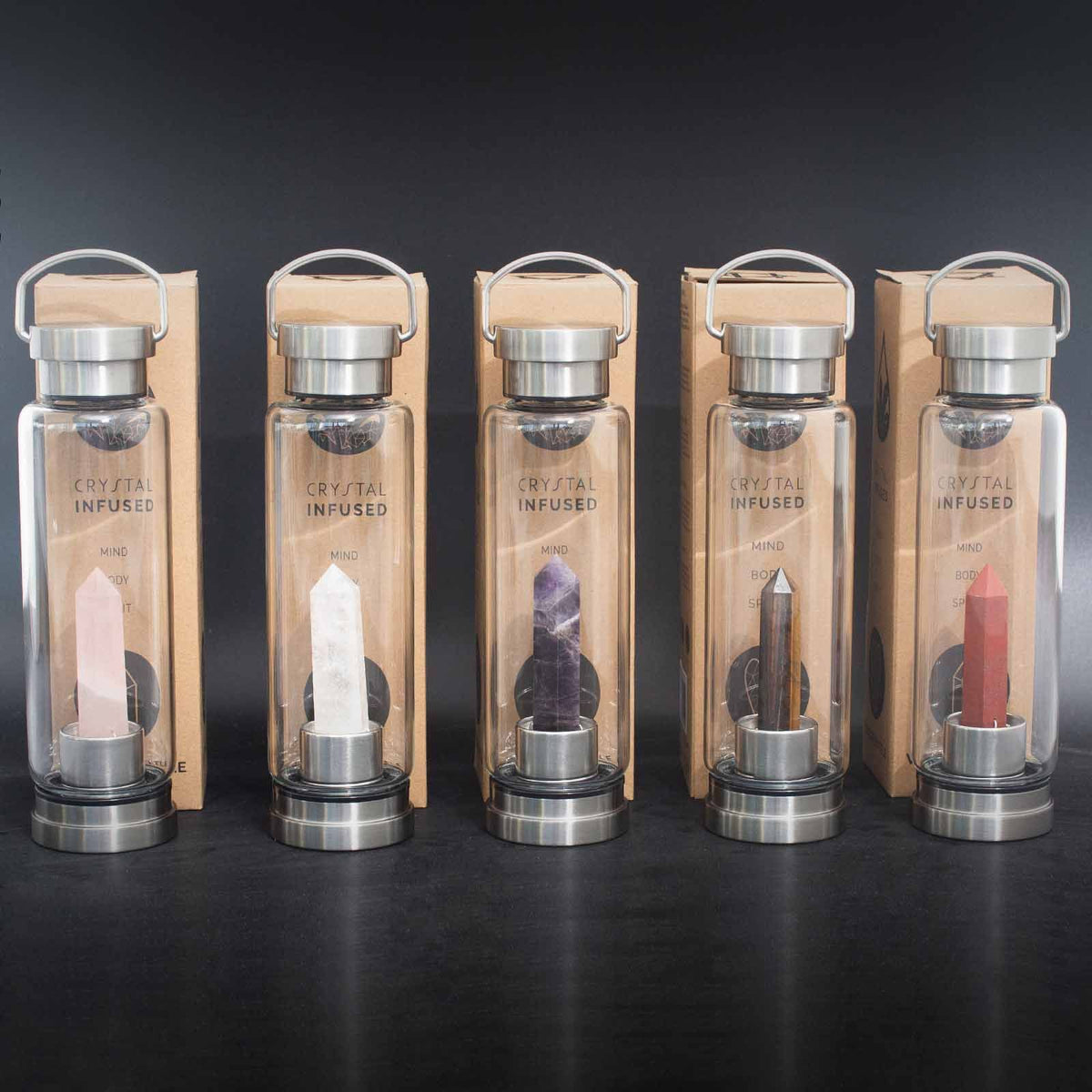 Clear Quartz Crystal Infused Glass Water Bottle – Obelisk, NooEdge UK