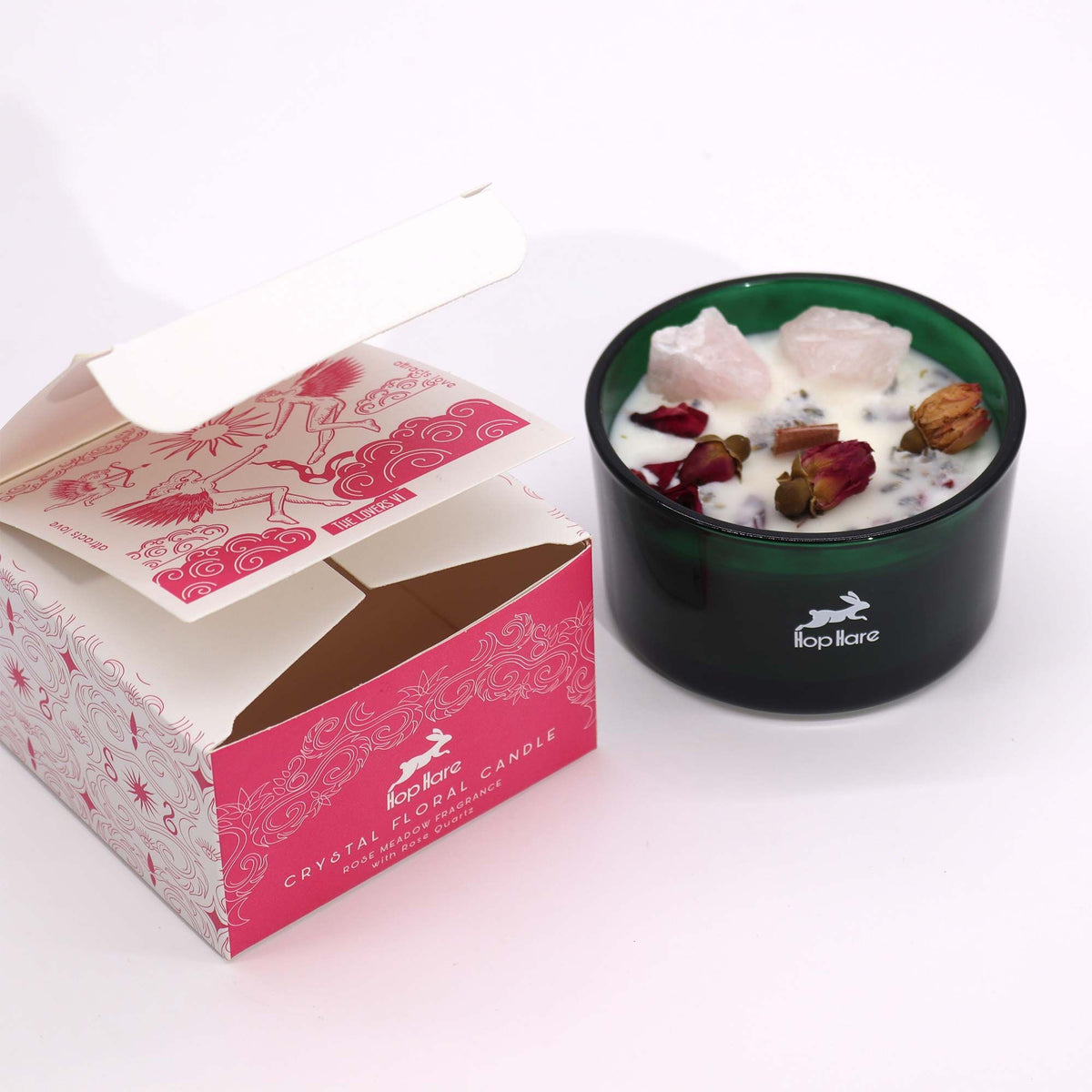 Hop Hare Crystal Magic Flower Candle – The Lovers close-up, NooEdge UK