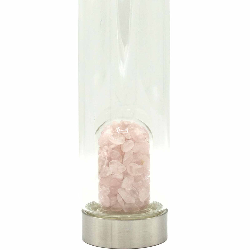 Rose Quartz Crystal Infused Glass Water Bottle – front view, NooEdge UK