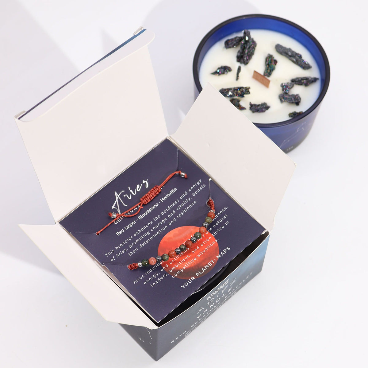 Zodiac Crystal Candle with Gemstone Bracelet – Aries, NooEdge UK