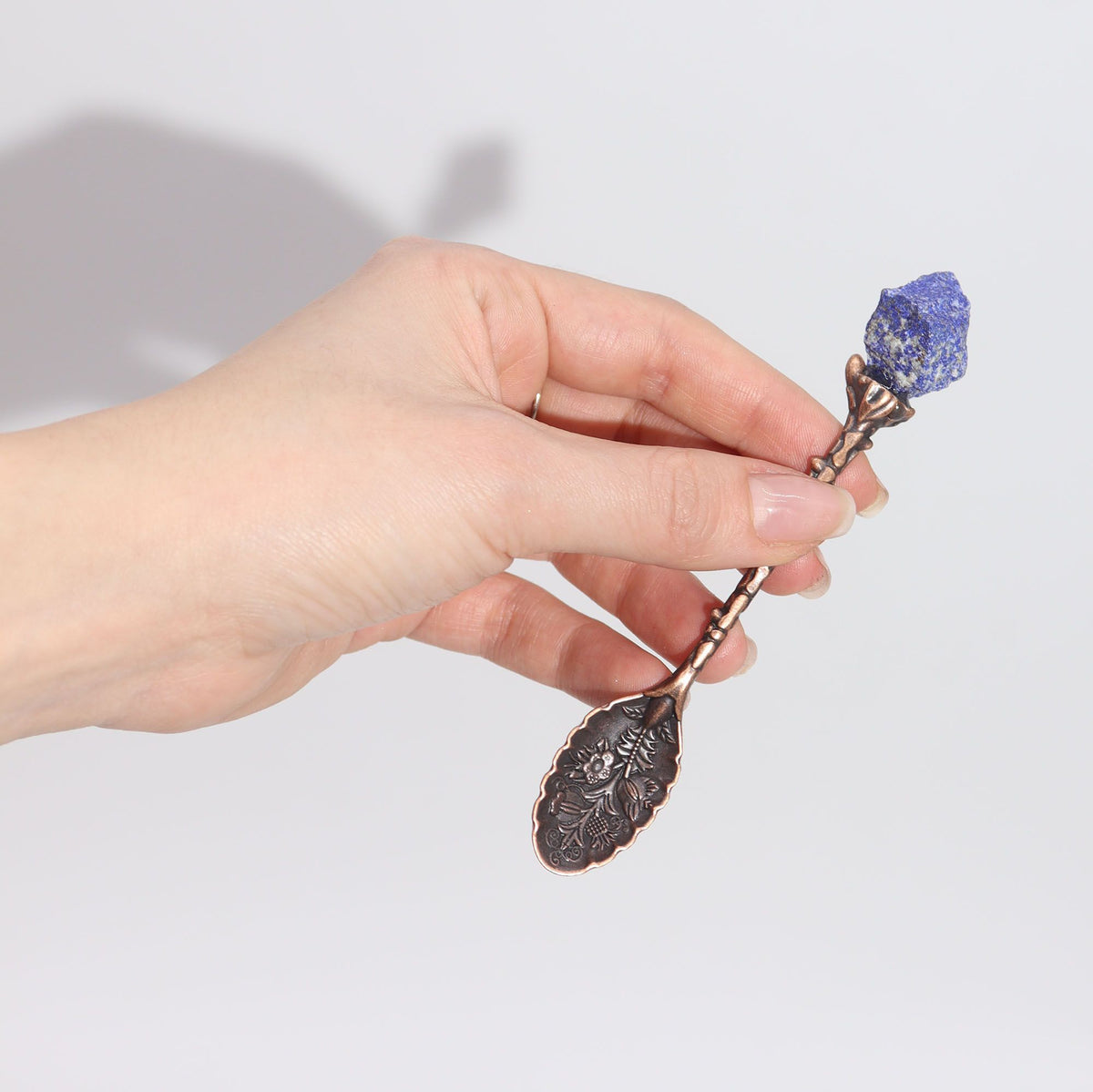 Set of 7 Bronze Gemstone Crystal Witch Spoons – front view, NooEdge UK