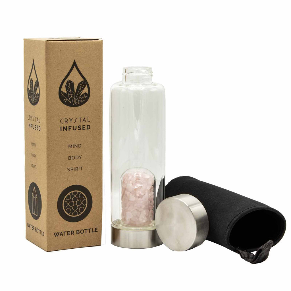 Rose Quartz Crystal Infused Glass Water Bottle – Chips, NooEdge UK