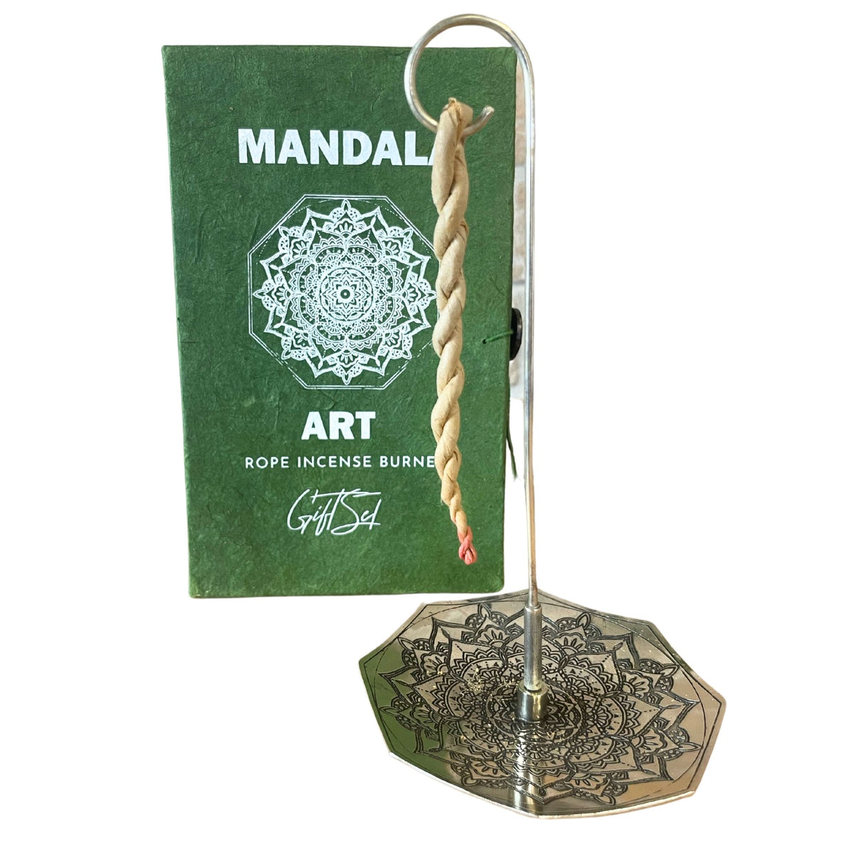 Rope Incense and Silver Plated Holder Set – Mandala Flower, NooEdge UK